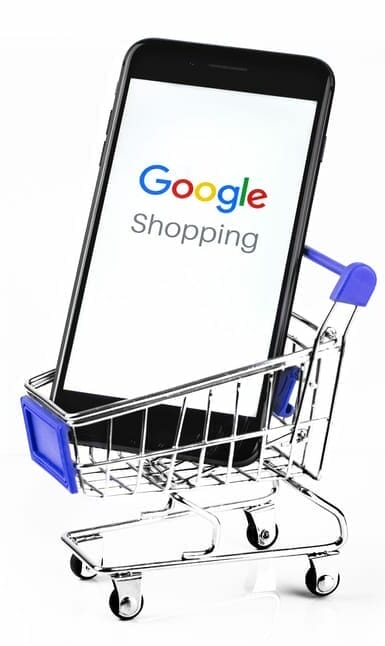 Shopping,Cart,With,Smartphone,With,Google,Shopping,Logo,On,The